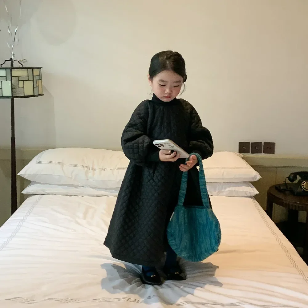Tüdrukute Seelik 2023 Talve Uus korea Laste Pikka Tepitud Puuvillane Kleit Naiste Baolingge Pikad Varrukad Printsess Kleit