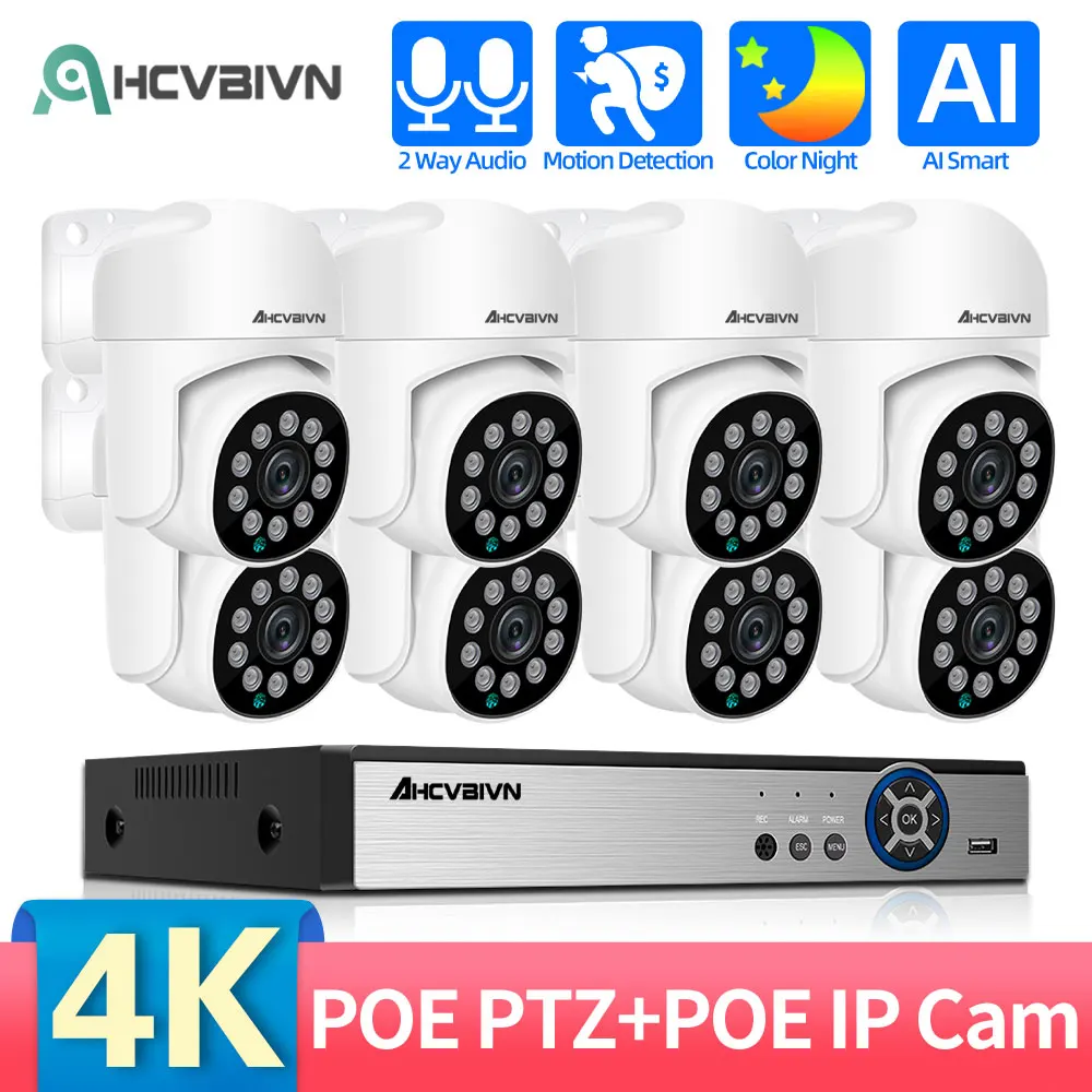4K Poe Kaamera Süsteem, videovalve Komplekt Turvalisuse Kaamera Ptz Kaamera Väljas kahesuunaline Audio Täielik Värvi Öösel CCTV POE Kaamera