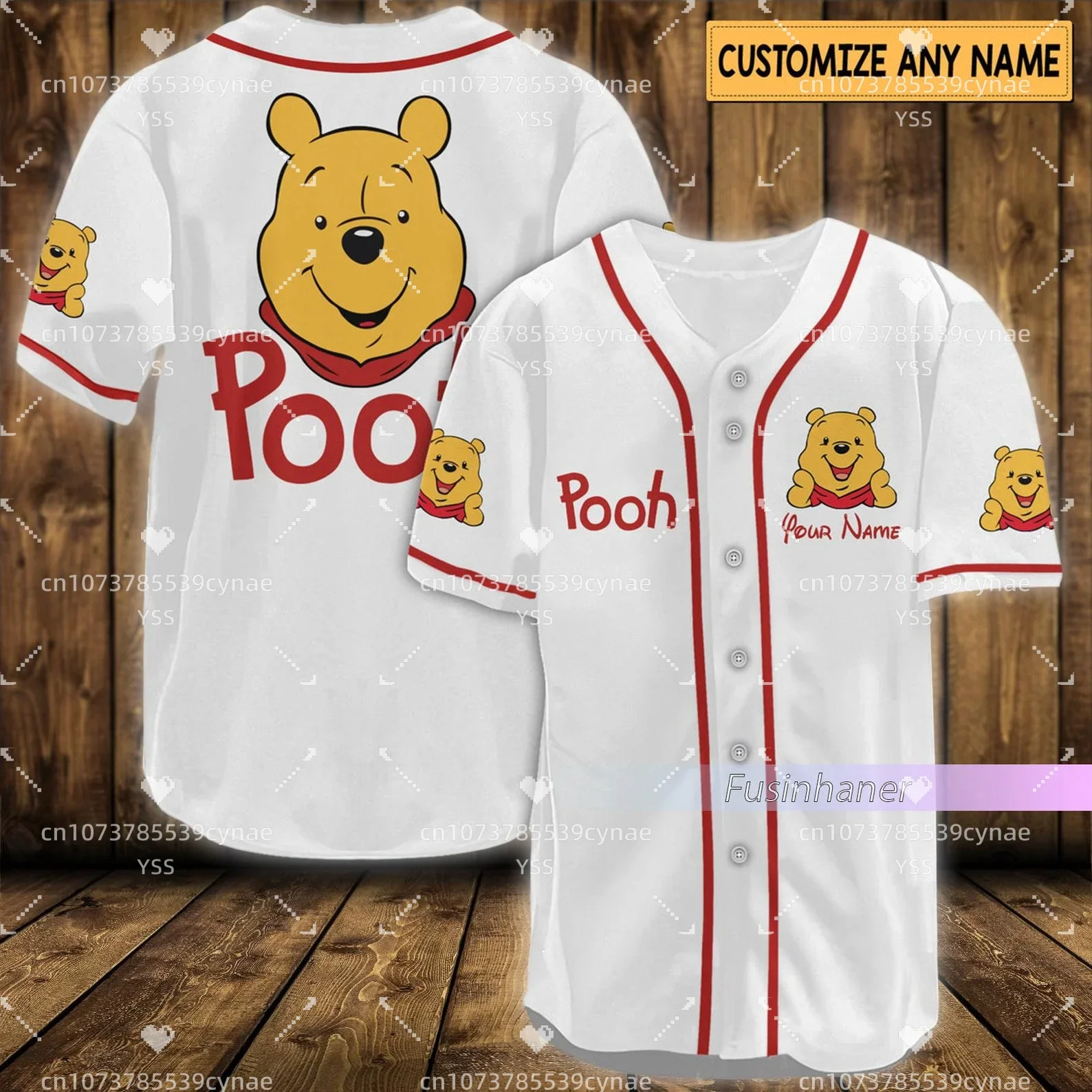2024 Disney Pooh Pesapalli Jersey 3D-Printimine Karupoeg Puhh Casual Liiga Pesapalli Särgi Custom Nimi Number Pesapalli Jersey