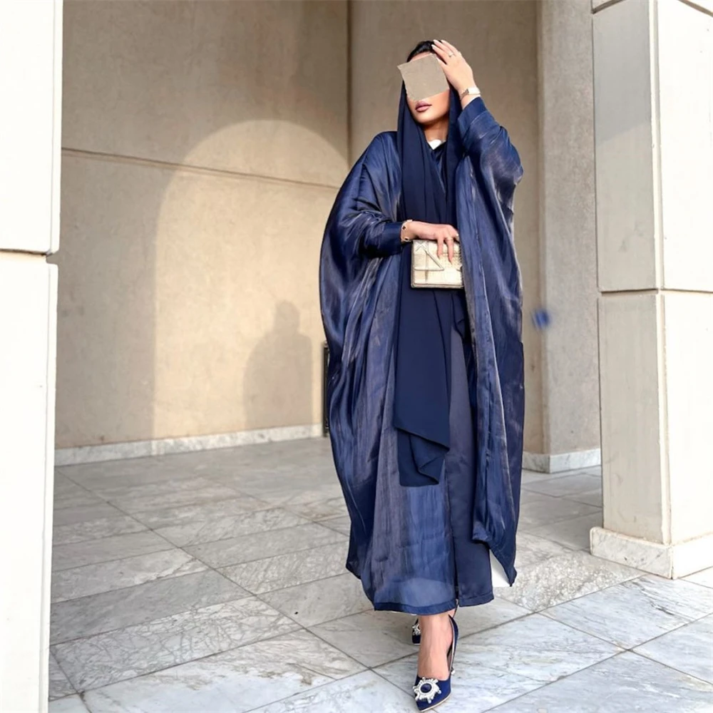 Ramadan Kimono Abaya Naiste Tagasihoidlik Moslemi Maroko Mood Tahke Särav Satiin Batwing Varrukas Kampsun, Kleit Corban Eid Al Adha