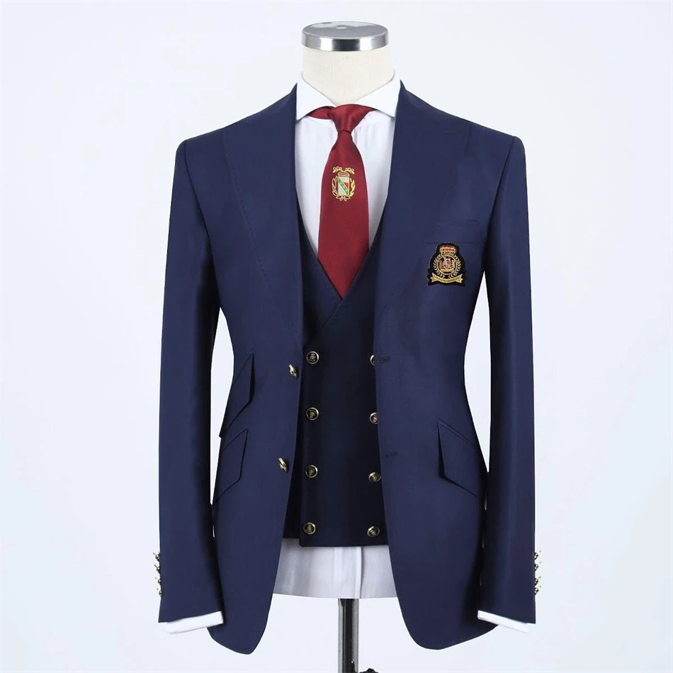 Tumesinine Klassikaline Sügis/Talv Meeste Ülikond 3tk Pintsak Vest Püksid Kohandatud Smoking Trajes elegante para Hombres