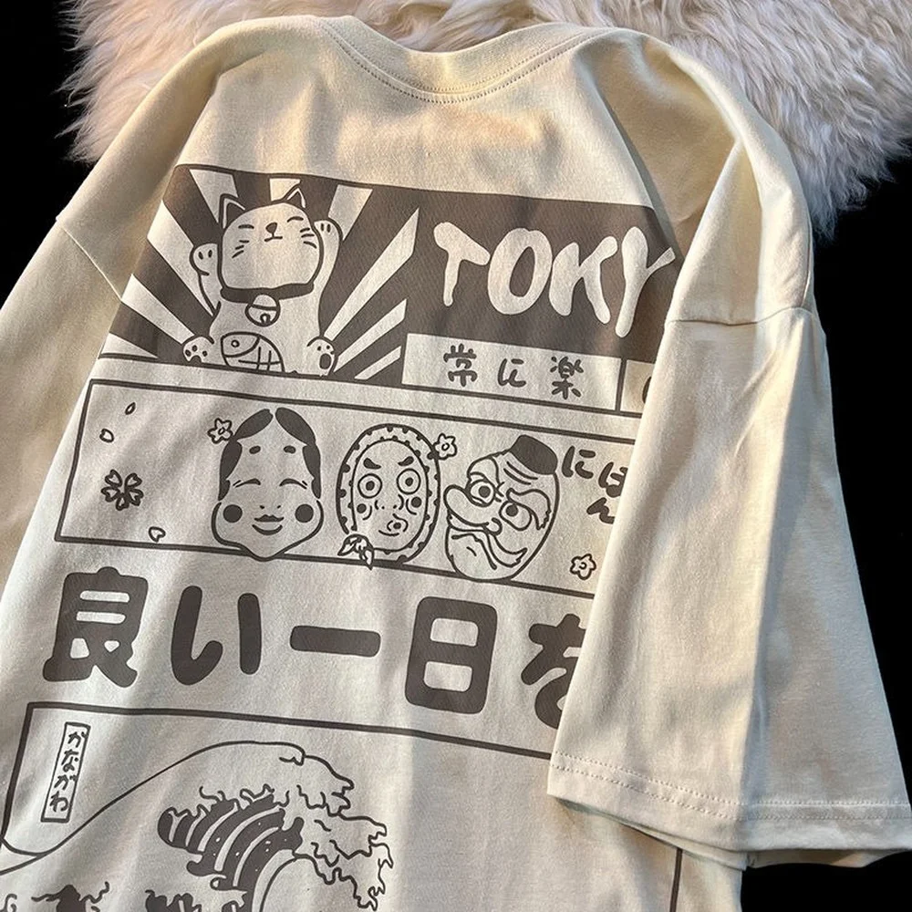 Y2k Esteetiline Jaapani Kanji-Mask, Print T-Särgid Kawaii Riided Liiga Tees 2022 Suvel Puuvill Harajuku Paarid, Teismelised Casual