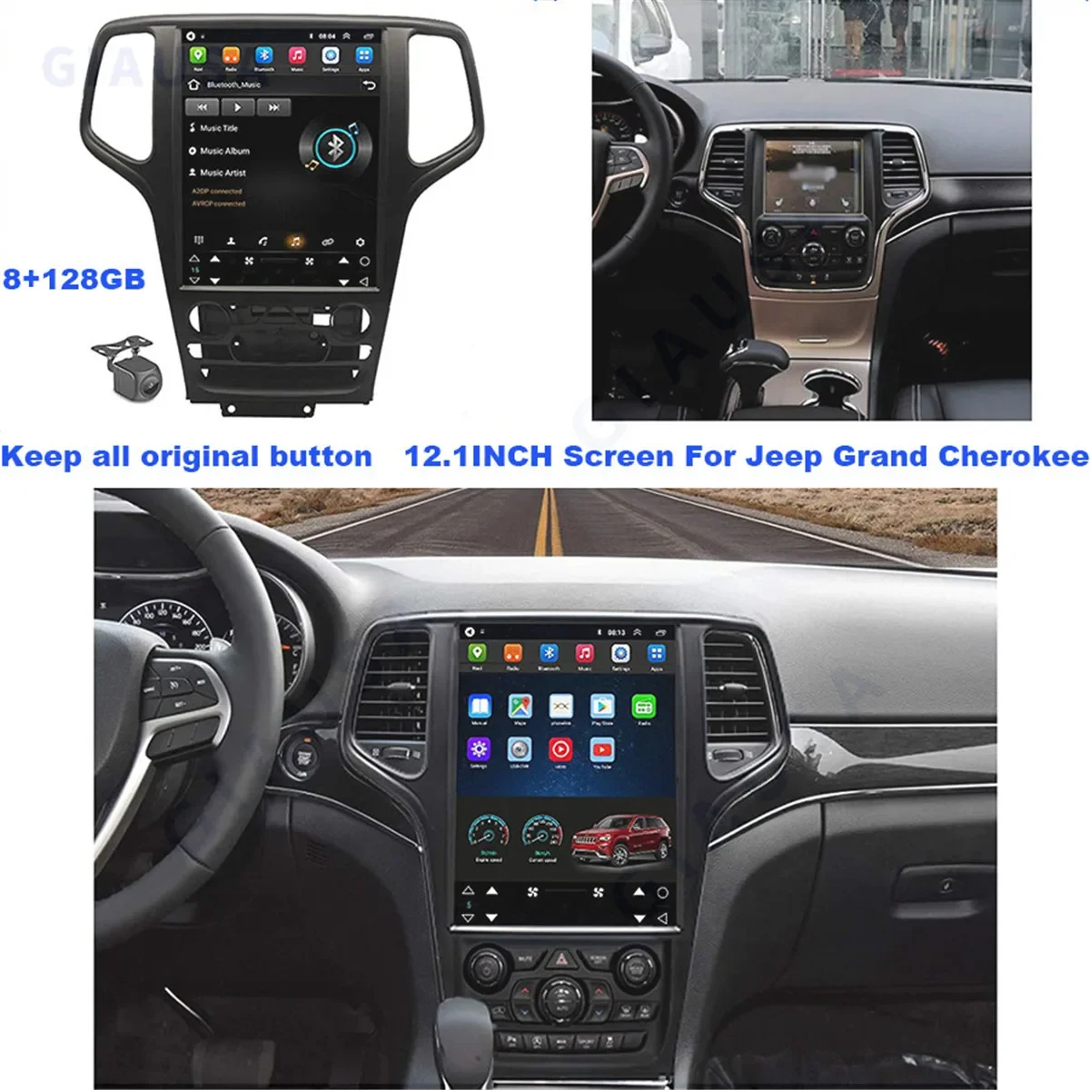 2 Din Car Multimedia Stereo Jeep Grand Cherokee 2017 Raadio Android 13 Ekraani 12.8 tolline Tesla Stiilis Video Mängija, GPS juhtseade