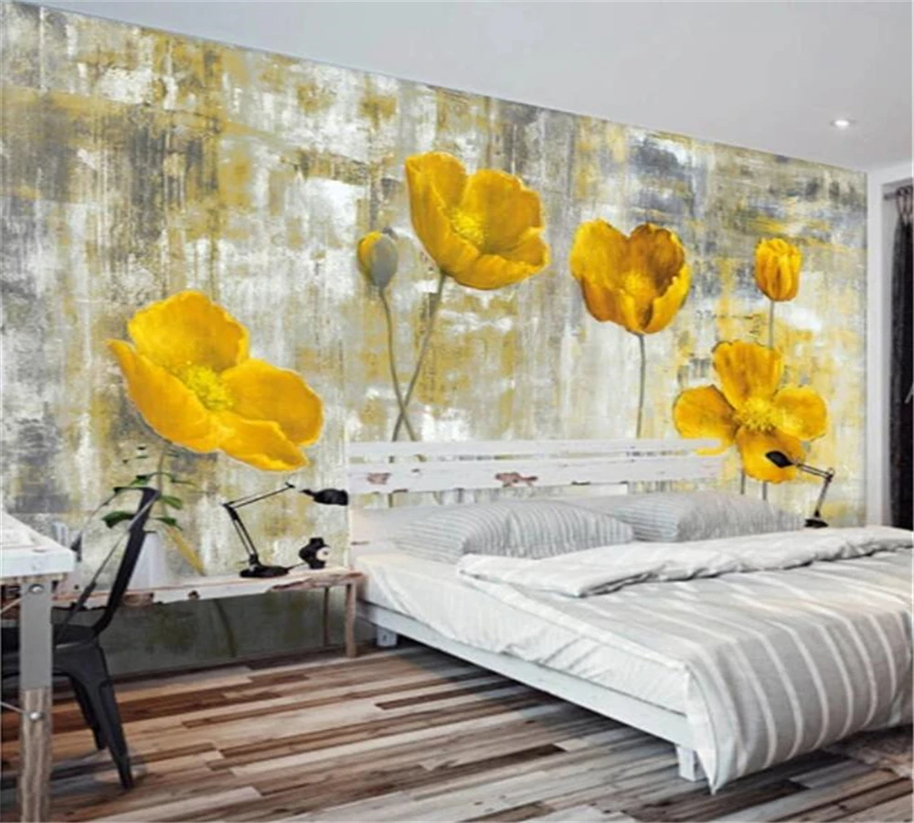 beibehang Kohandatud taustpildi 3D seinamaaling aestheticism unistus retro hall alumine kollane õitsev unimaguna õli maali tausta tapeet