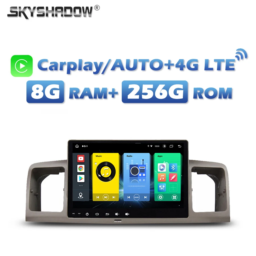 4G SIM-Traadita Carplay Auto Android 13.0 8G+256G Auto DVD-Mängija, Wifi, Bluetooth, RAADIO RDS GPS Toyota Universaalne 2010 -2014