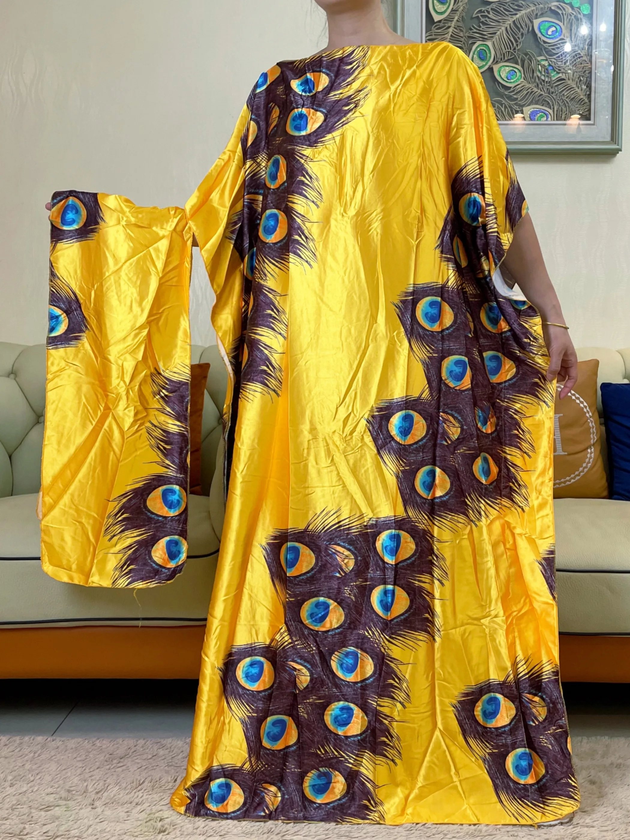 2023Muslim Abayas Naiste Prindi Sulg Õie Rayon Kangast Lühikeste Varrukatega Lahti Femme Rüü Aafrika Mood Kleidid Koos Turban