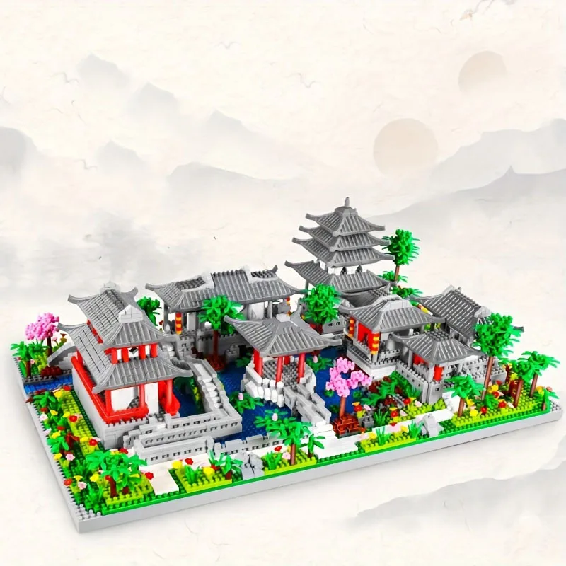 Suzhou Garden puzzle mikro-osakeste assamblee tippige koosteüksuse etnilise stiili alustalaks mänguasi