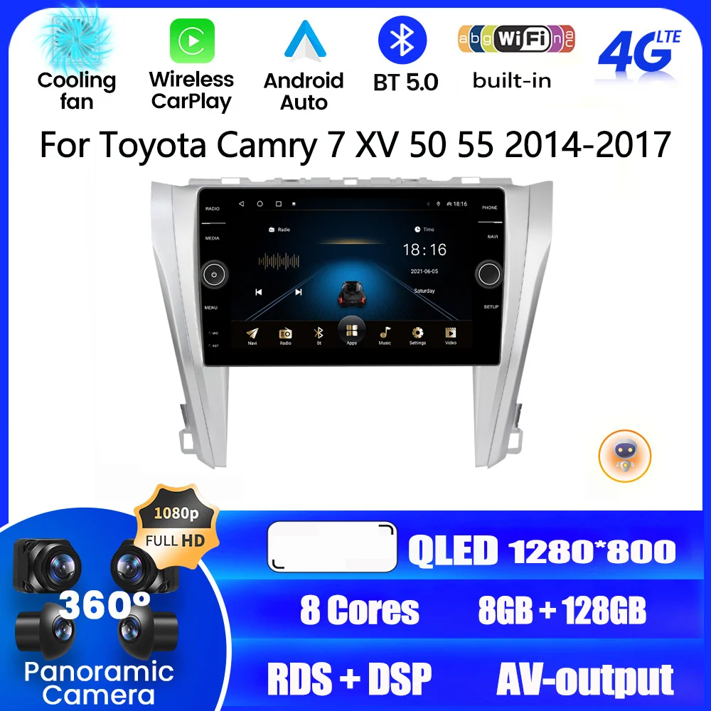 Autoraadio Multimeedia Video Mängija, Navigatsiooni GPS Toyota Camry 7 XV 50 55 2014-2017 Double Din Android Auto Stereo NR DVD