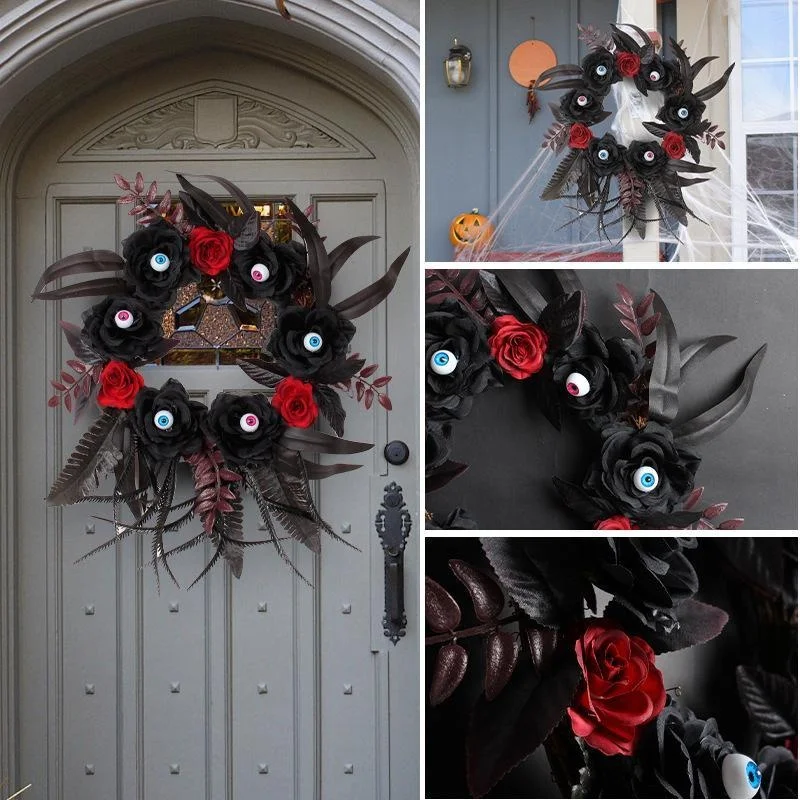 Gotico Balck Tõusis Pärg Halloween Silmamuna Pärg Must Roos Esi Ukse Akna Mantlit Siseruumides Väljas Halloween