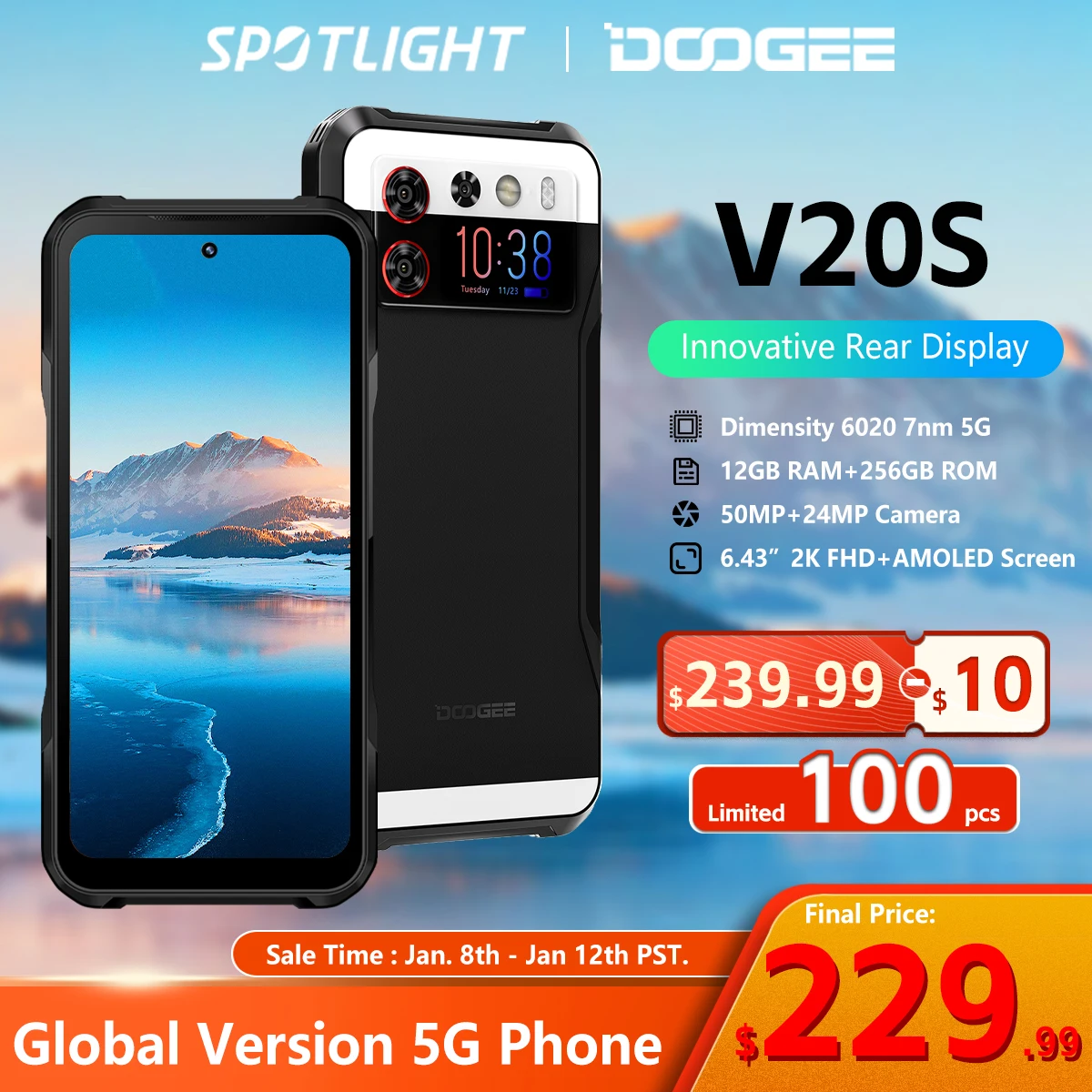 [Esmaesitlus]DOOGEE V20S 5G Karm Telefon Dimensity 6020 Okta Core 6.43
