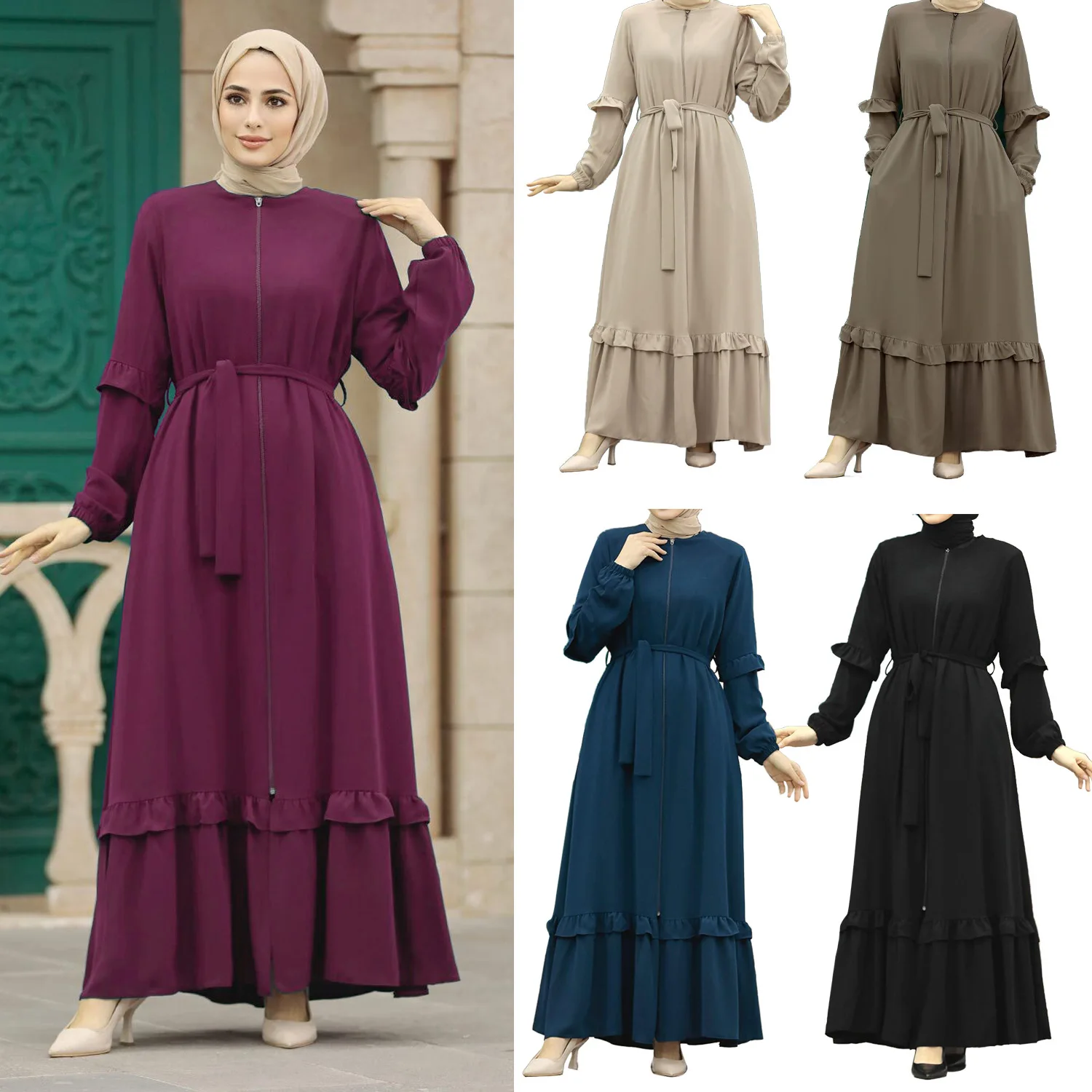 Saudi Araabia Hui Konservatiivne Naiste Kleit Lähis-Ida Moslemi Kleit Tahked Värvi Tõmblukk-Suurpärase Pikad Varrukad iga Päev Abaya