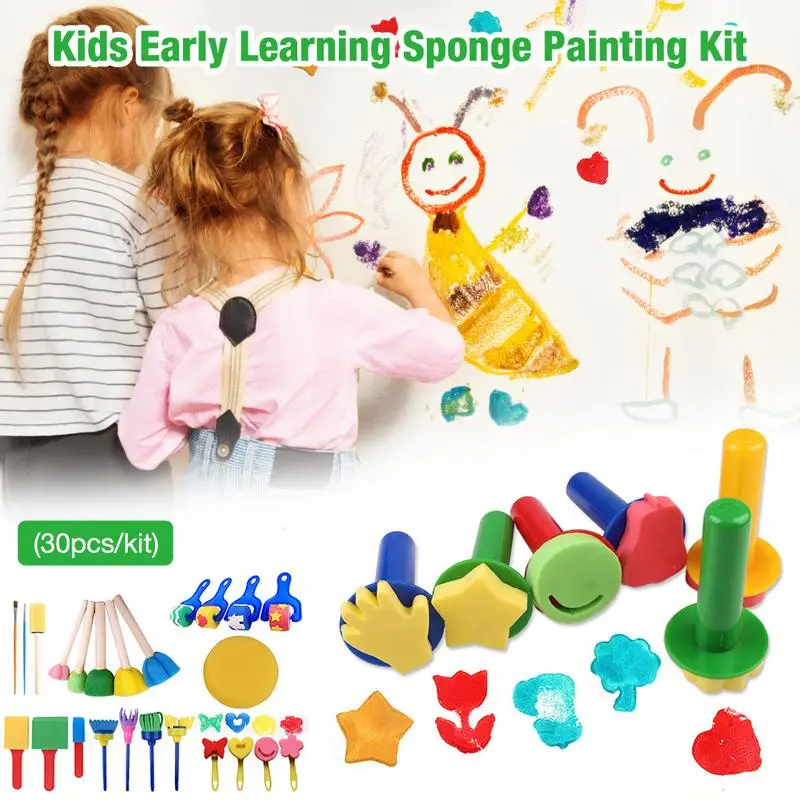 Laste Varase Õppe Käsn Värvimine Kit Lapse Varajase Hariduse Paint Set 30 Tükki Sponge Joonise Kujundid Pintslite