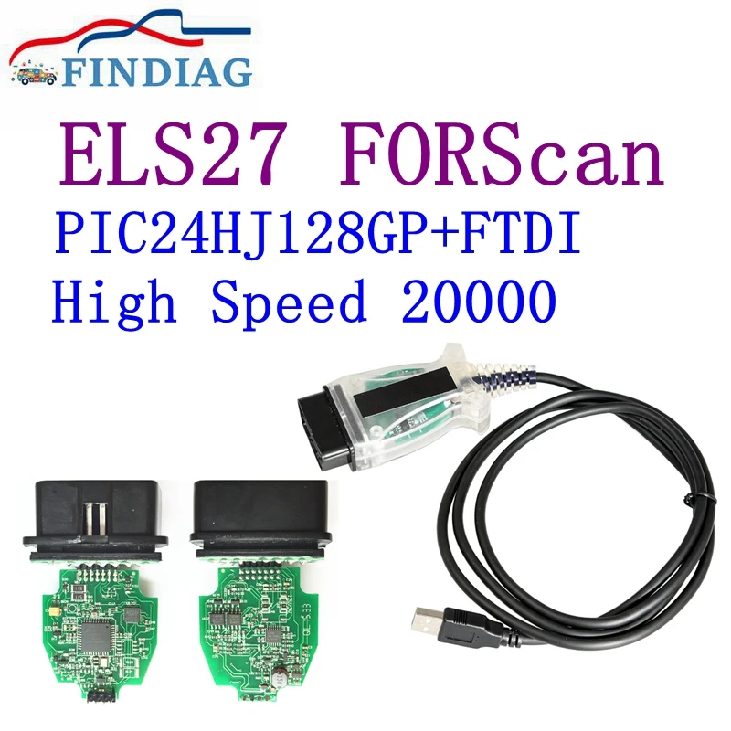 Uusim V2.3.8 ELS27 FORScan Roheline PCB PIC24HJ128GP+FTDI Mircochip Multi-Keel Töötab ELM327&J2534 Pss-Thru Jaoks Mazda