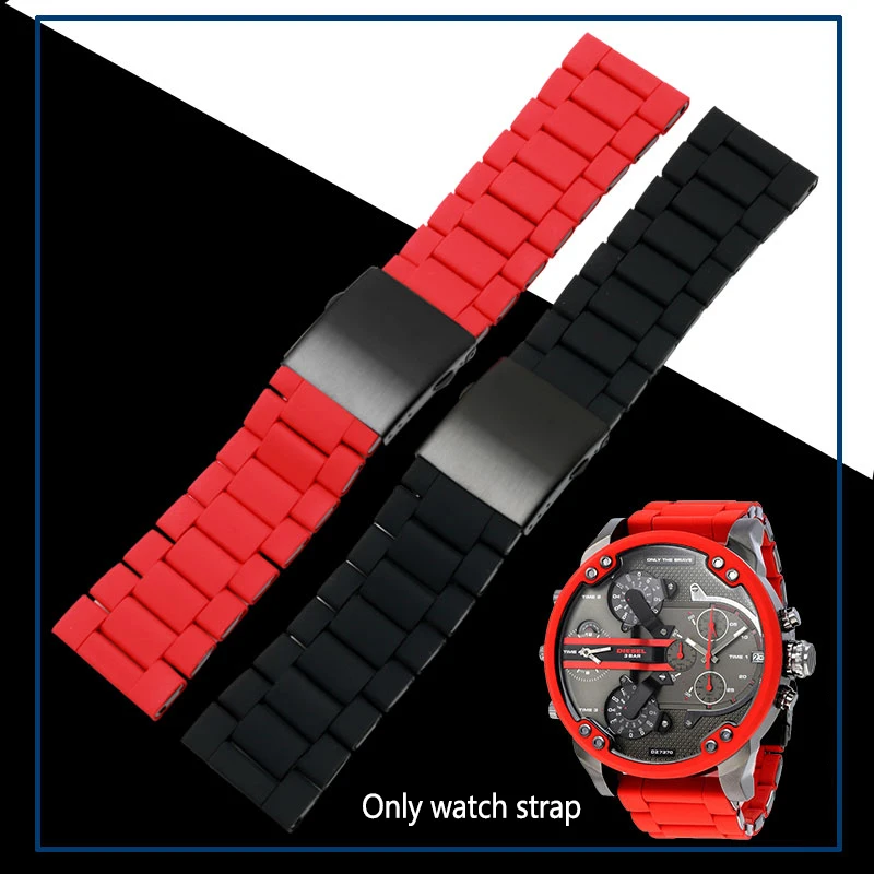 Veekindel silikoon käevõru Watch band 26mm 28mm Diisel DZ7396 DZ7370 DZ428 kummist ja roostevabast terasest Watchband Mens Rihm