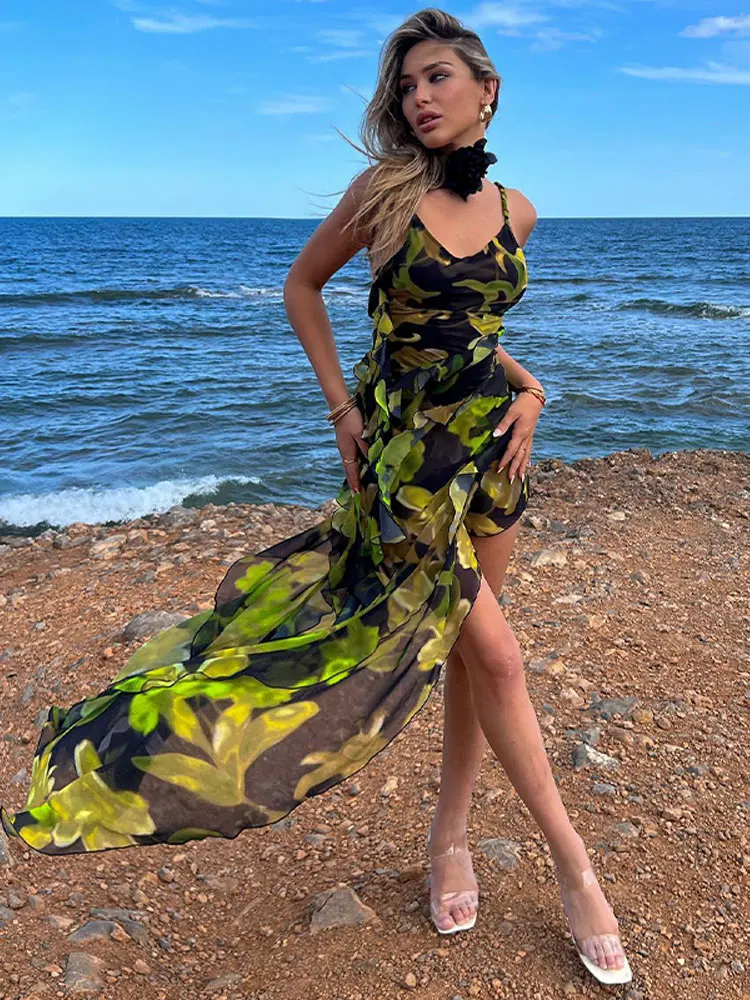 Seksikas Prindi Silma Naiste Kleit Elegantne V-Kaeluse Varrukateta Spagetid Rihm Maxi Kleidid 2023 Suvel Stiilne Naiste Poole Beach Vestidos