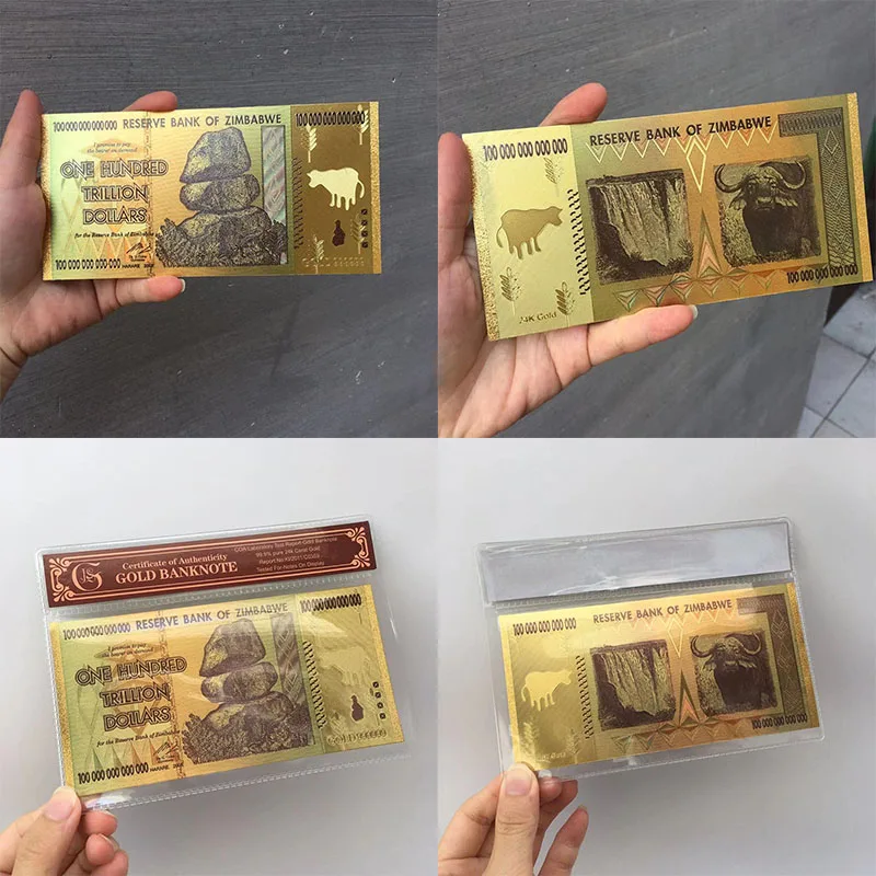 1TK ZIMBABWE Black Gold Foil 100 Triljonit Mälestus Dollarit Pangatähtede Kodu Kaunistamiseks Kingitus