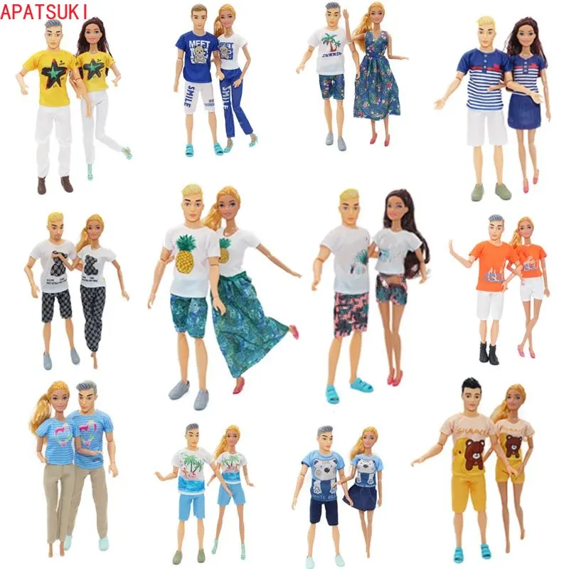 2sets/palju Moe Riided Seatud Ken Poiss Nukud Varustus Barbie Nukud Dress Paar Väljavalitu T-särk, Püksid, lühikesed Püksid Lapsed DIY Mänguasjad