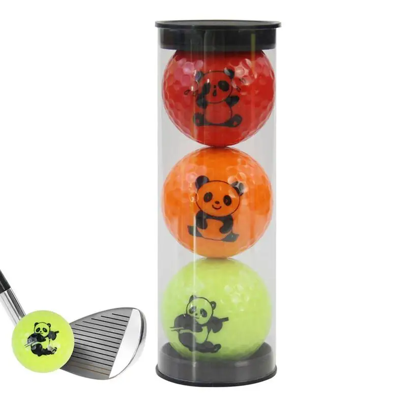 3 Tk Cute Cartoon Panda Golf Palli Double Layer Sünteetilisest Kummist Golf Tava Pallid Pallid Kingitus Golf Valik Ja Koolitus