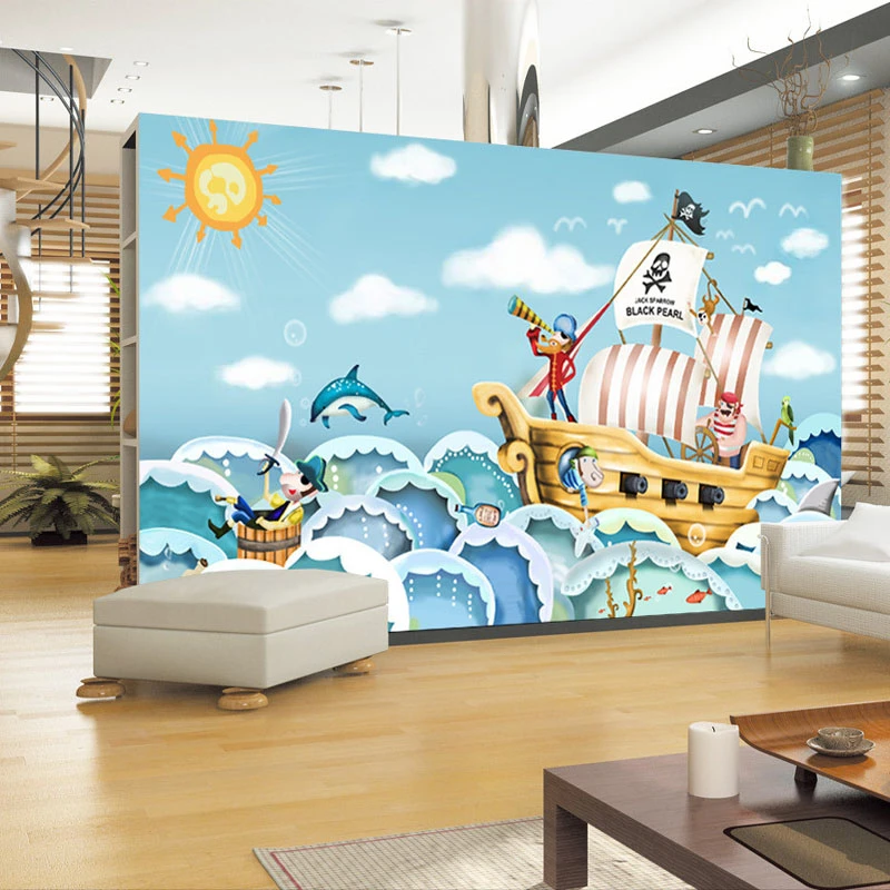 beibehang 3d ruumiline seinamaal Maailma teema tuba Corsair Mere kala ujumine laste tuba taust de papel parede