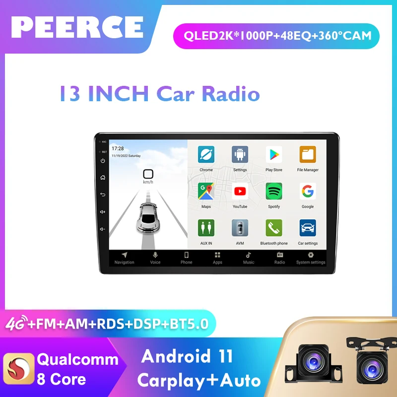 PEERCE 9/1013Inch Auto Raadio GPS 2Din Android 11 Qualcomm Protsessor Auto Carplay Jaoks Nissan Hyundai ja KIA TOYOTA Honda Multimeedia Mängija