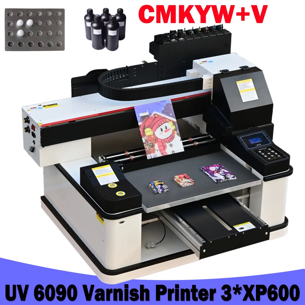 Lakk, UV-Printer A1 6090 UV LED Printer Flatbed Printer Bottlle Puit T-särk Metal Trükkimine Golf 3TK XP600 Prindipea