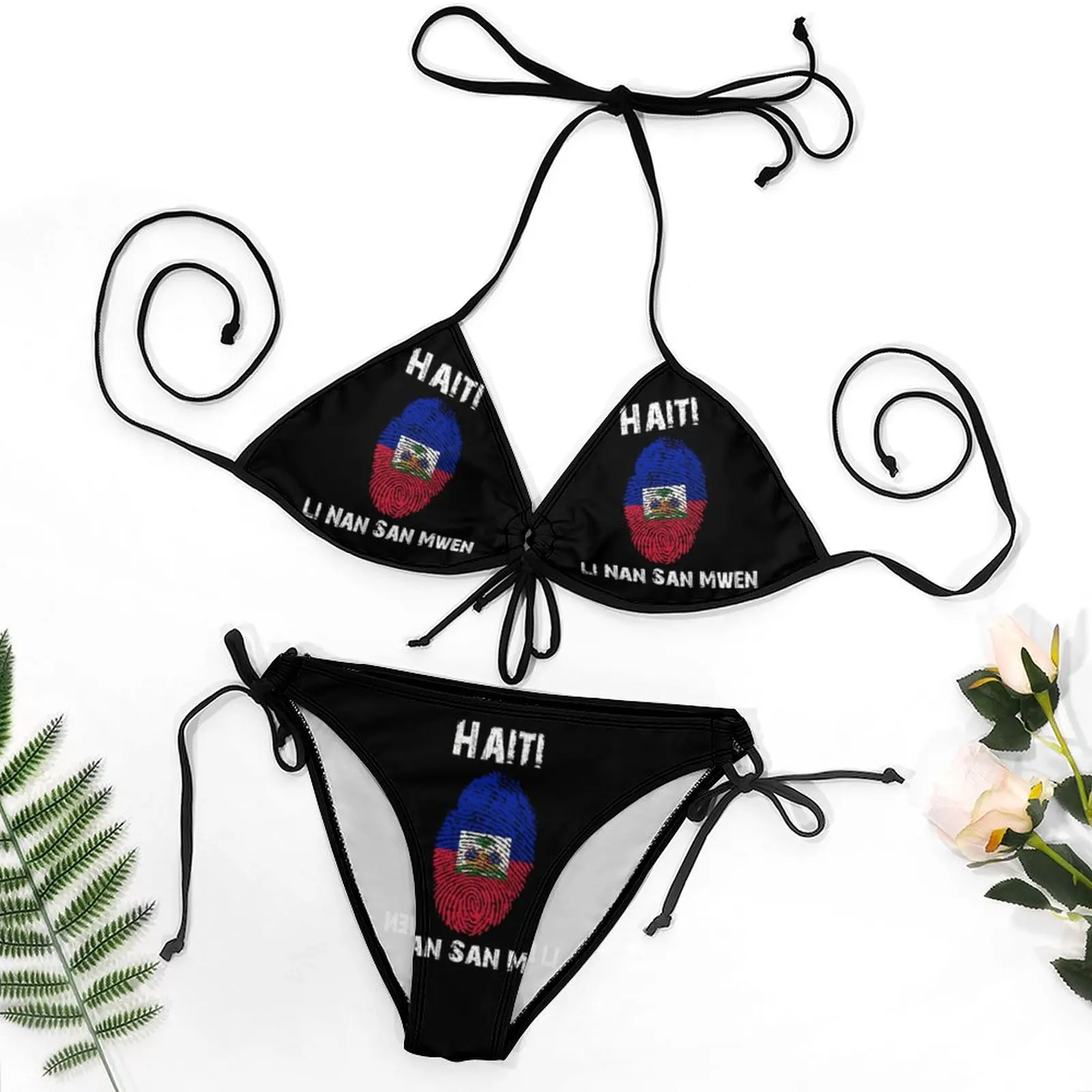 Haiti Li Nan San Mwen Sõrmejälje Koos Haiti Lipu Bikiinid Naljakas Graafiline Seksikas Naiste Bikinis Naljakas Uudsus Puhkust Top Quali