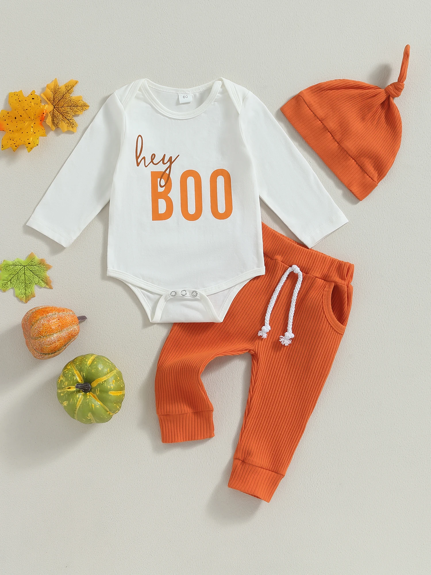 Armas Halloween Pumpkin Kostüüm Seatud Vastsündinud Beebi Tüdruk Poiss Romper Bodysuit Püksid ja Müts - 3 Töö Riided