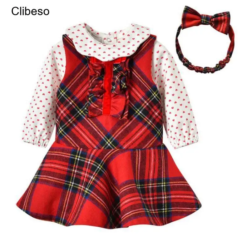 2024 Clibeso Kleit Komplekt Baby Tüdrukud, Lapsed, Jõulud Riided 2 Tk Kids Südame Kuju Print T-särk + Ruuduline Varrukateta Kleidid