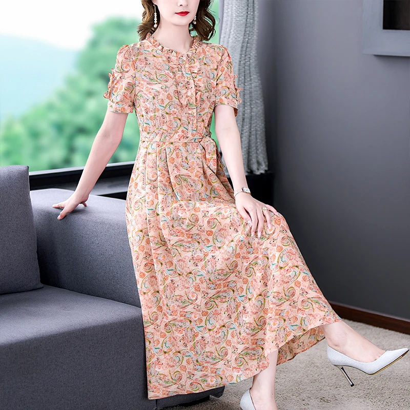 Naiste Prindi Sifonki Puhkust Midi Kleit Suvel Boho Kerge Vintage Elegantne Beach Kleit 2023 Korea Fashion Pool Õhtul Vestidos