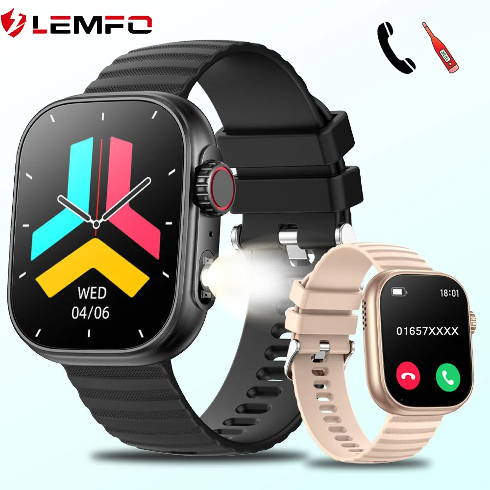 LEMFO Smart Watch Mehed Naised LED Taskulamp 100 Spordi Režiimid Fitness Tracker Keha Temperatuuri 2.01 Ekraani Smartwatch Mehed Naised