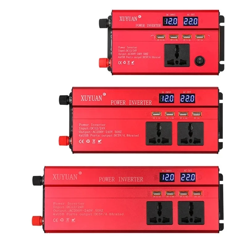 600W/1200W/2000W Power Inverter 12V 24V to 220V Auto Inverter koos 4 USB väljund Auto Adapter VoltageTransformers