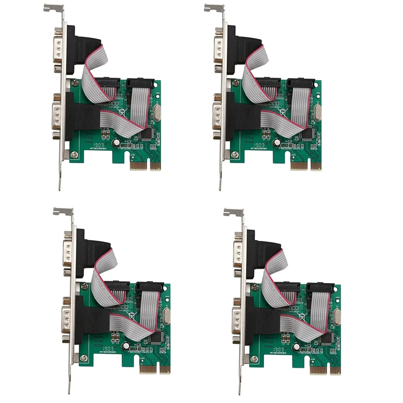 4X PCI-E PCI Express Dual Serial RS232 DB9 2 Pordid Controller Adapter Roheline Kaart
