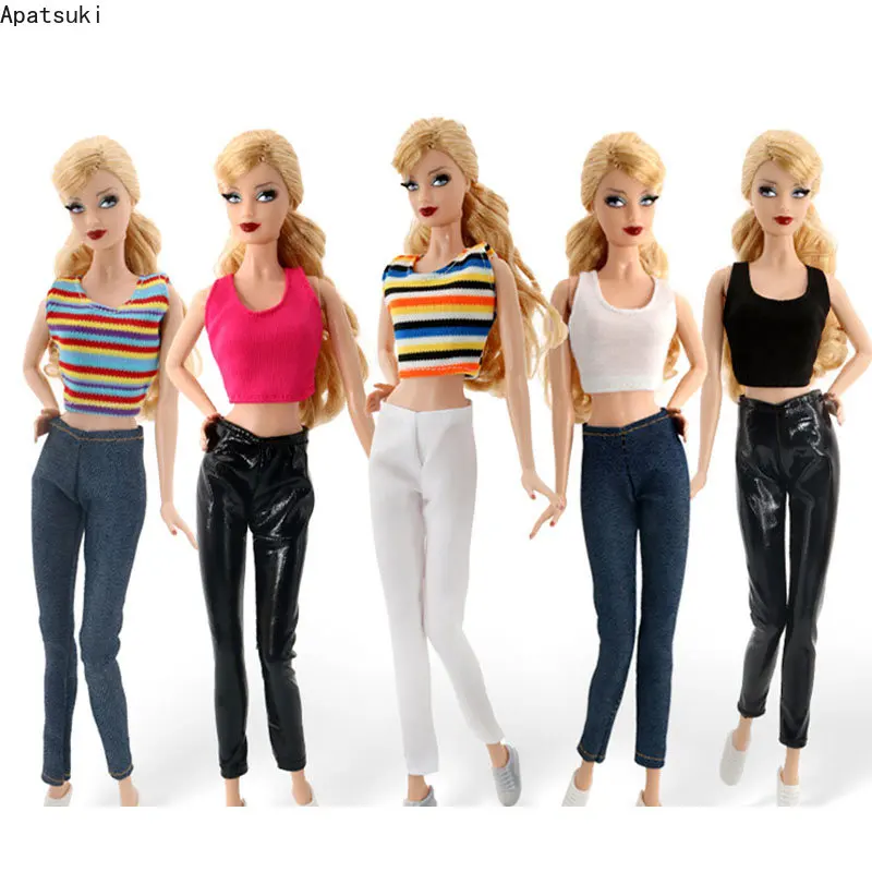 Moe Riided Komplekt Barbie Nukk Varustus 1/6 Nukud, Aksessuaarid Baasi Crop Top Tank Vest Denim Püksid Püksid Lapsed Mänguasjad