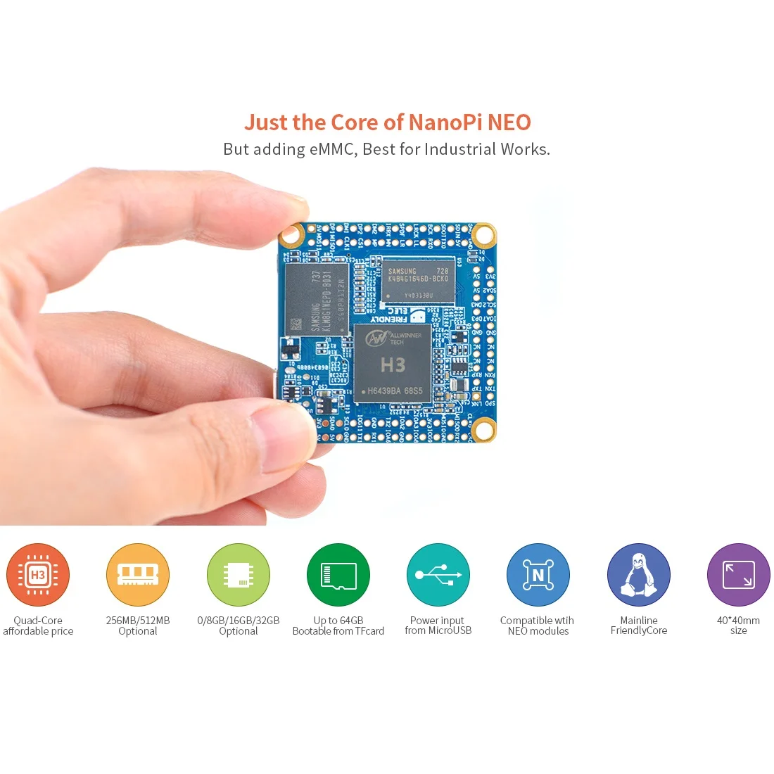 NanoPi Neo Core Kit 512M DDR RAM/8G magistrikursuse Allwinner H3 Neljatuumalise Cortex-A7 Kuni 1.2 GHz,OpenWRT,koos jahutusradiaator,jootma pin-header