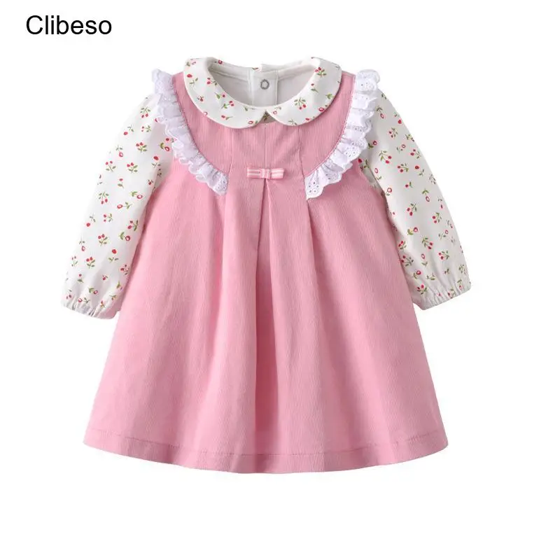 2024 Clibeso Korea Fashion Beebi Tüdrukud Dress Komplekt 2 Tk Kids Õie Puuvillased Särgid + Pits, Roosa Kleit Lapsed Esimest Sünnipäeva Kanda
