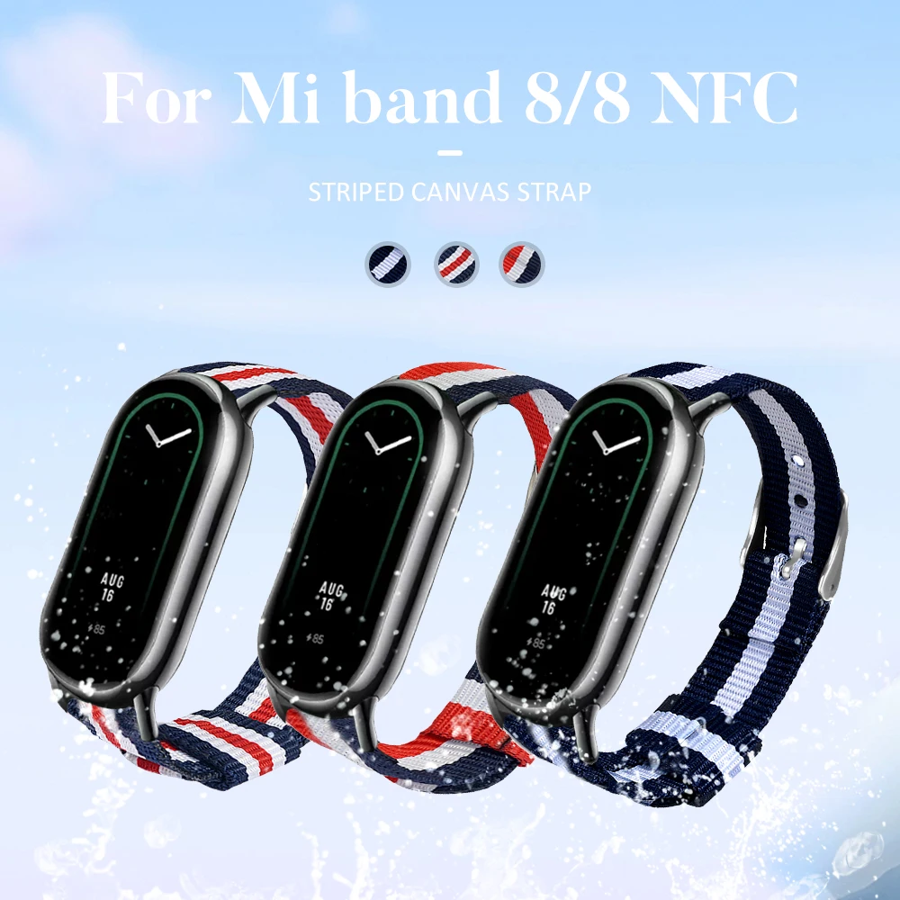 Watchband jaoks Mi Bänd 8/8 NFC Smart Watch Triibuline Lõuend Asendamine Randmepaela Sport Hingav Käepaela Tarvikud
