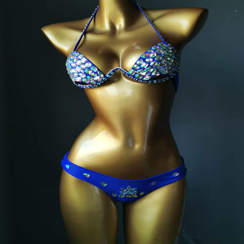 Y2K Suvel Luksus Push Up Seksikas Päitsed Rannas Ujumine Ülikond Bling Kivi Polsterdatud Underwire Sidemega Glitter Crystal Naiste Bikiinid Komplekti