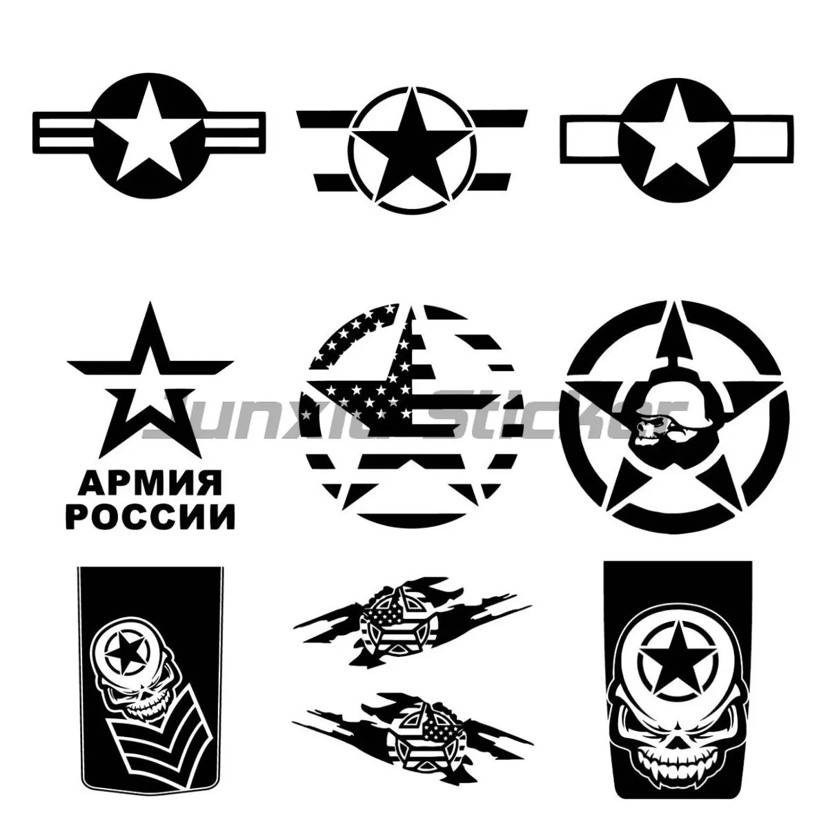 Naljakas Armee Star Auto Kleebis Viie osutas Star Logo Auto Akna Veekindel Kaunistamiseks Auto Kleebis Kolju Ameerika Lipp