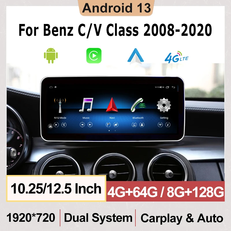Android 13 Multimeedia Mängija autoraadio jaoks Mercedes-Benz C-Klassi W205 GLC-Klassi X253 V-Klass W446 Stereo Carplay Auto IPS Ekraan