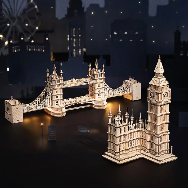 3D Puidust Puzzle Mäng DIY Big Ben London Tower Bridge Kuulus Hoone Koost Sünnipäeva Kingitused, Mänguasjad, Laste jaoks Teen Täiskasvanud