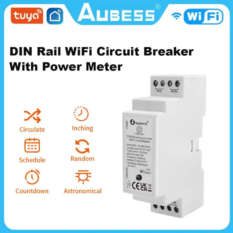 AUBESS Tuya WiFi Din Rail voolukatkesti Power Meter Energia Jälgida Smart Elu App Kontrolli Võimu Ekraani Ülemäärane Kaitsmine