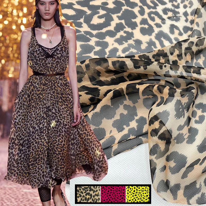 Luksus Brändi 100% Polüester Leopard Printida Sifonki Trükitud Kangast Naiste Kleit Pehme Mood Riided DIY Särk Riie poolt Arvesti